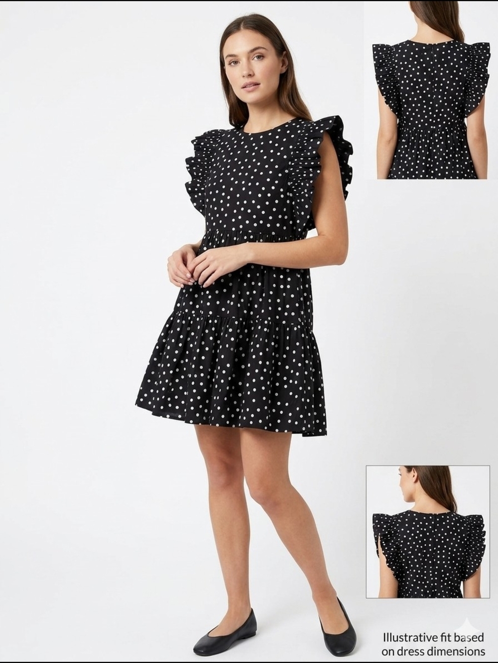 English Factory Black & White Polka Dot Ruffle Sleeve Tiered Mini Dress Medium